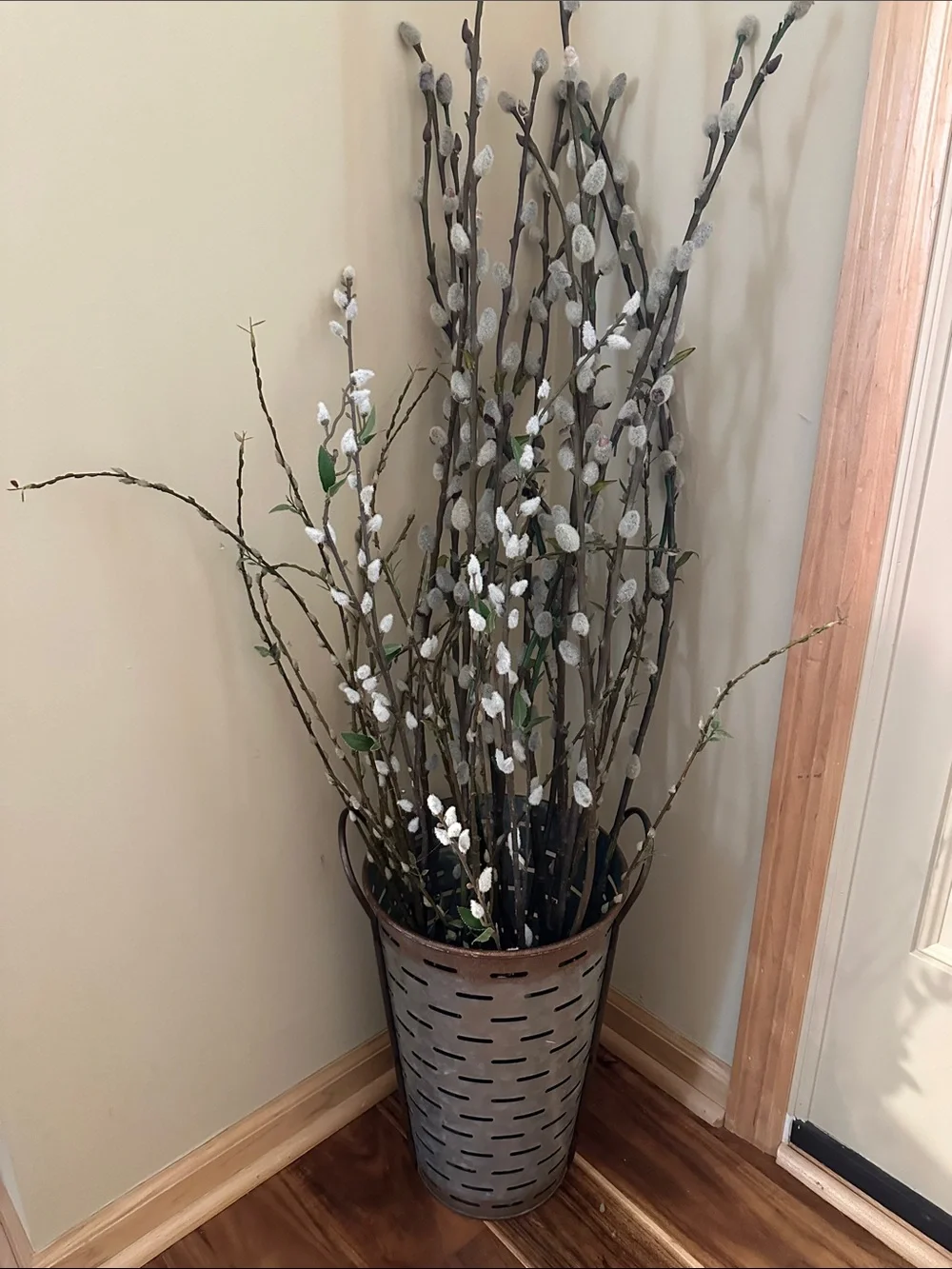 Olive Bucket Basket Vintage Galvanized Metal Vase Decor Farmhouse Country